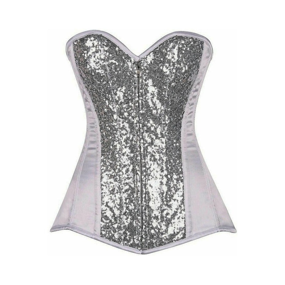 Daisy Corsets Top Drawer White/Silver Sequin Steel Boned Corset - Medium